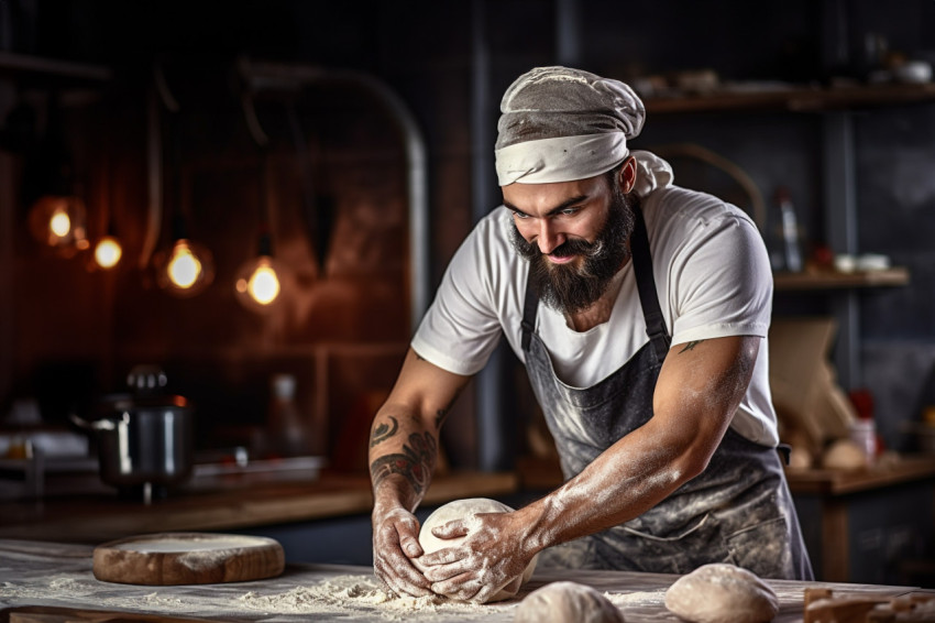 Skilled baker prepares homemade artisan bread