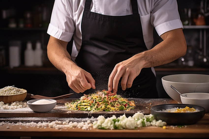 Skilled chef expertly crafts sushi rice