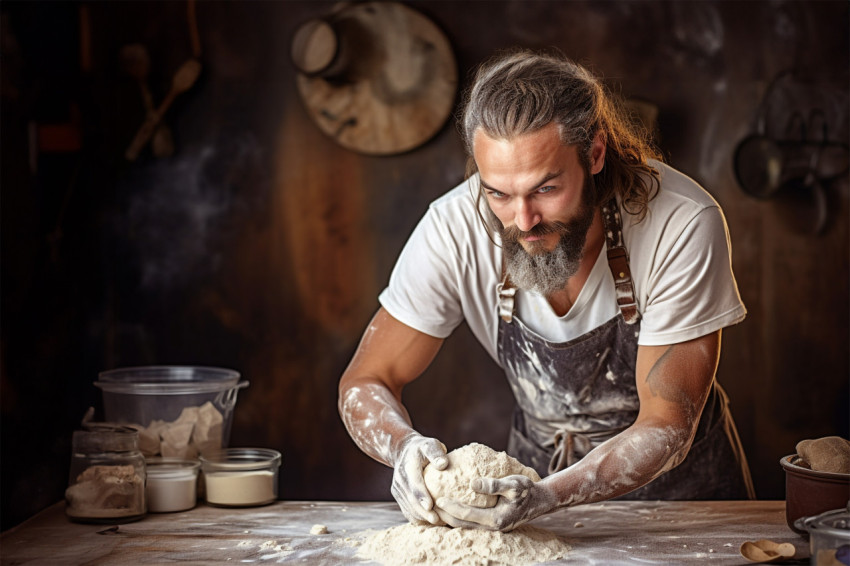 Skilled baker prepares homemade artisan bread