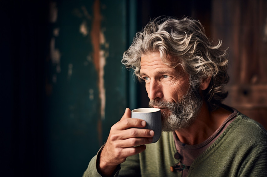 Handsome man savors a cup of specialty coffee