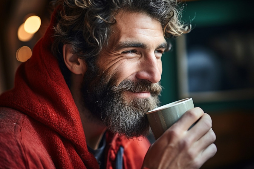 Handsome man savors a cup of specialty coffee