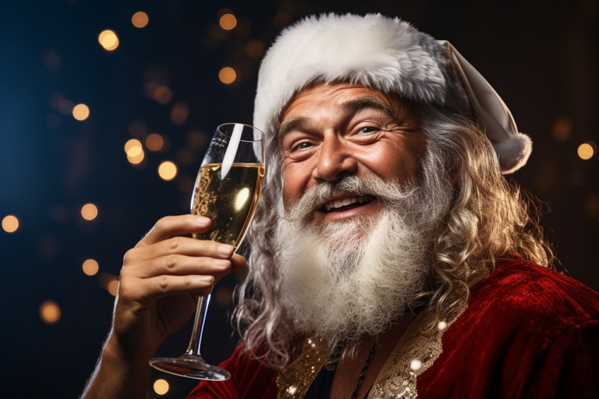 Elegant woman celebrating New Years Eve with champagne at a festive party