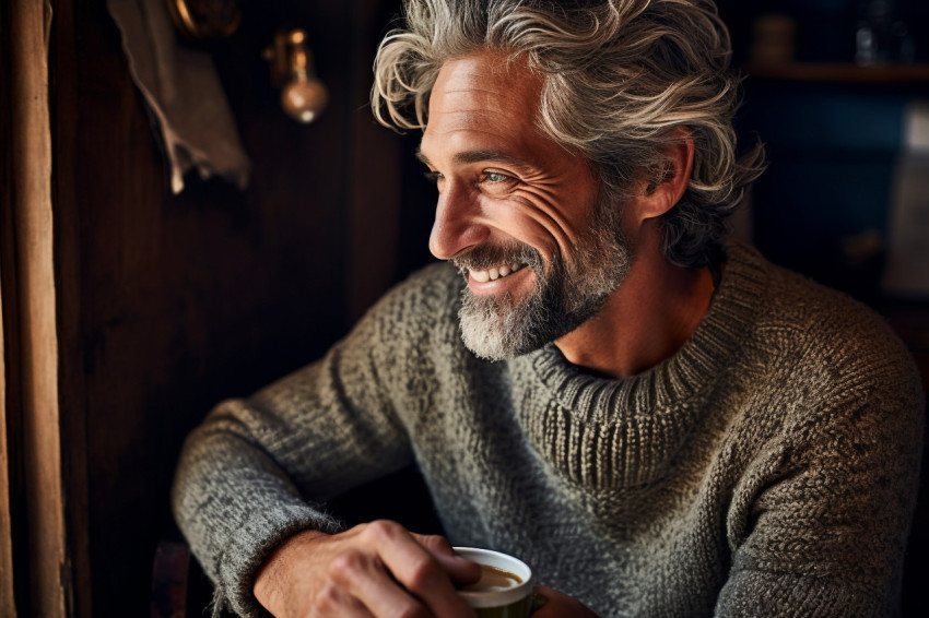 Handsome man savors a cup of specialty coffee