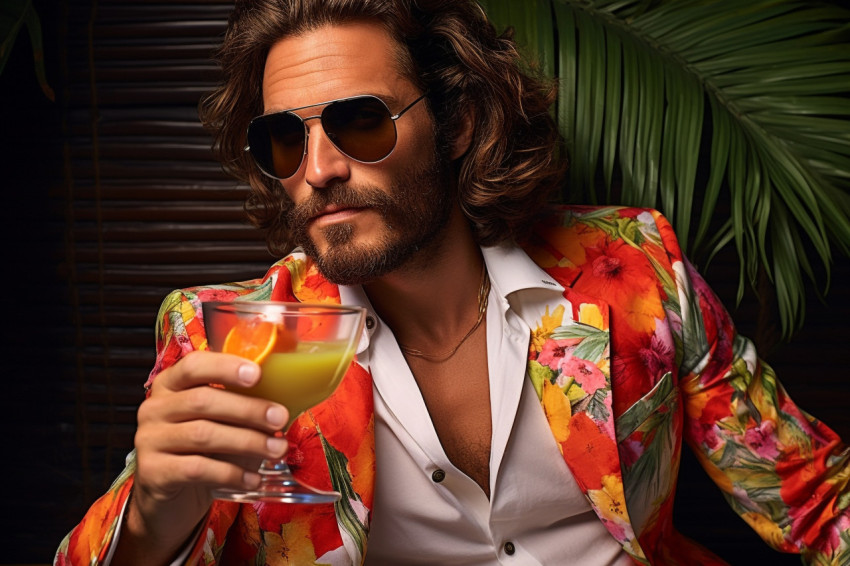 Stylish guy enjoys a refreshing fruity drink