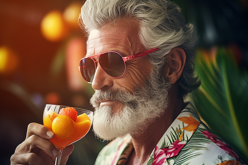 Stylish guy enjoys a refreshing fruity drink