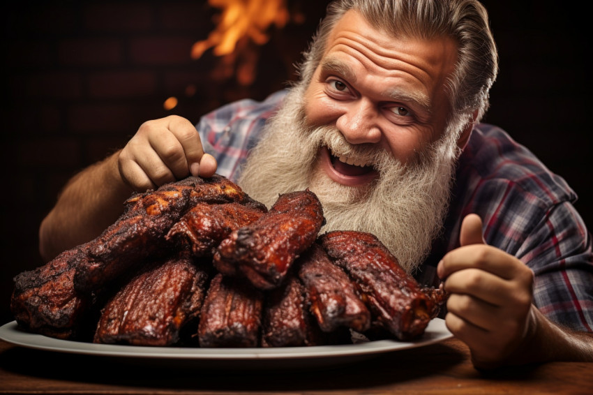 Dapper man enjoys delicious barbecue ribs