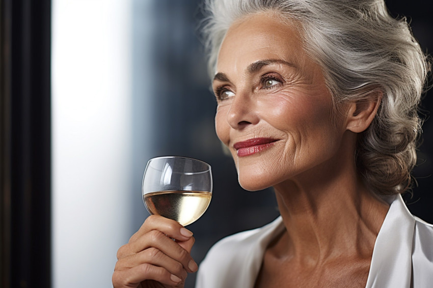 Elegant woman enjoys a martini at an exclusive cocktail event