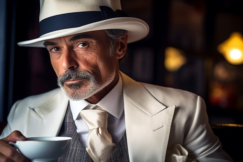 Elegant man enjoying a frothy cappuccino