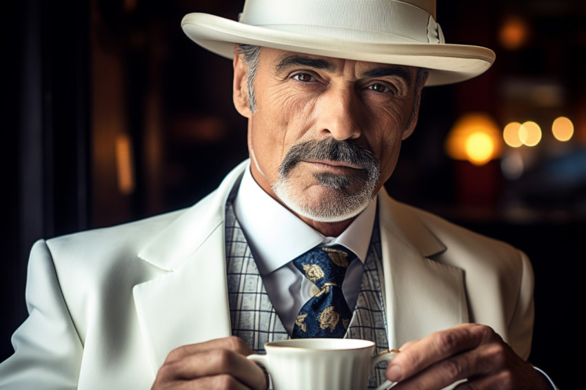 Elegant man enjoying a frothy cappuccino