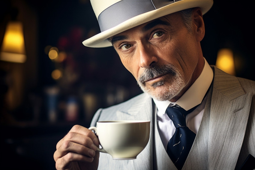 Elegant man enjoying a frothy cappuccino