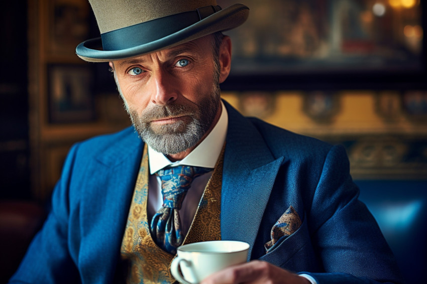 Elegant man enjoying a frothy cappuccino