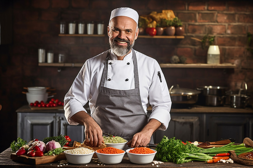 Skilled chef masterfully prepares a culinary masterpiece a blurred background