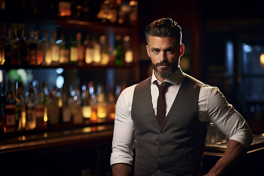 Skilled bartender mixing drinks with a blurred background