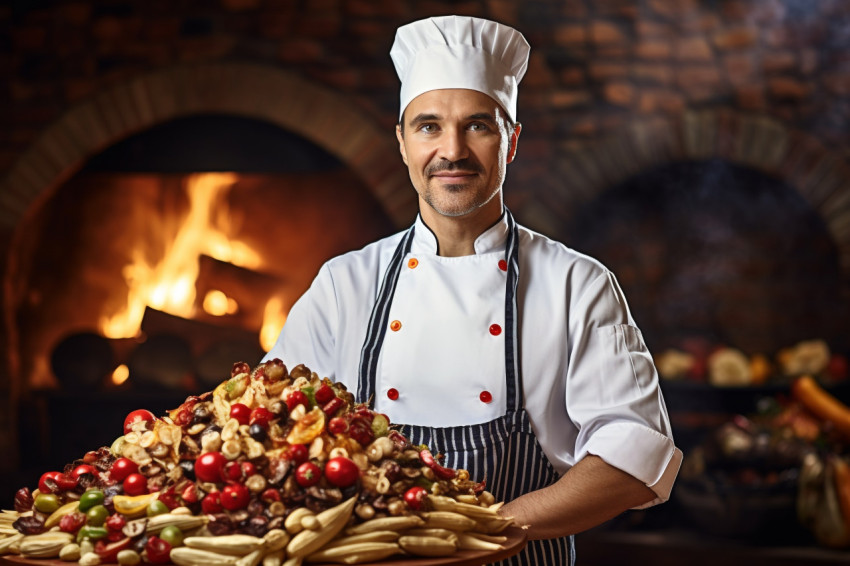 Skilled chef masterfully prepares a culinary masterpiece a blurred background