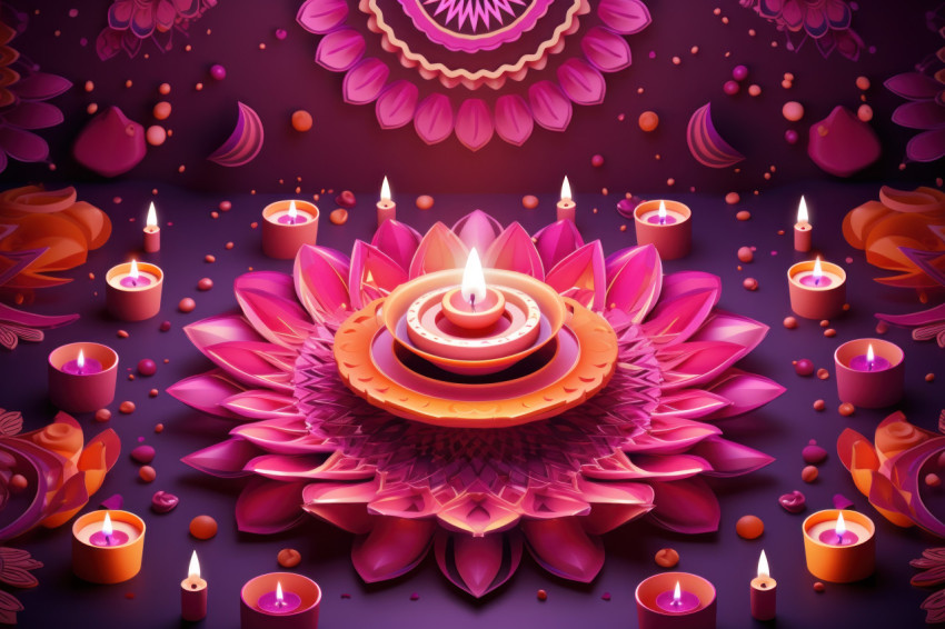Diwali diya designs using radiant Indian diyas against a vibrant pink backdrop Diwali diya designs using radiant Indian diyas against a vibrant pink backdrop