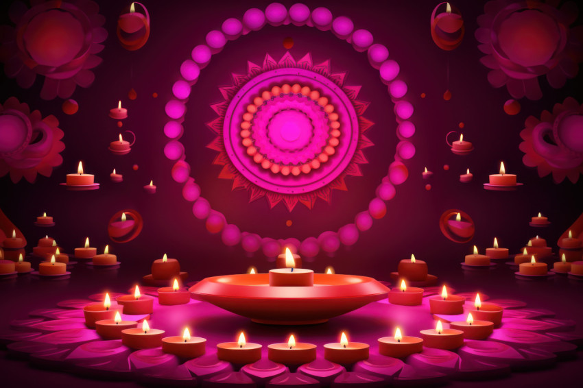 Diwali diya designs using radiant Indian diyas against a vibrant pink backdrop Diwali diya designs using radiant Indian diyas against a vibrant pink backdrop