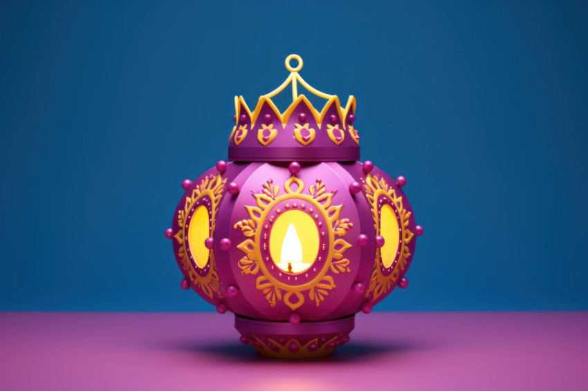 Diwali lantern glowing brightly against a serene blue background Diwali lantern glowing brightly against a serene blue background