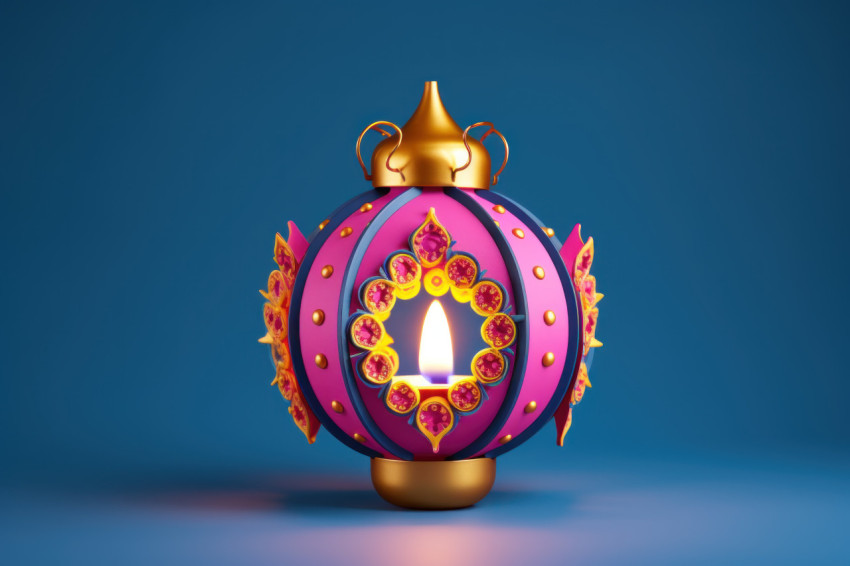 Diwali lantern glowing brightly against a serene blue background Diwali lantern glowing brightly against a serene blue background