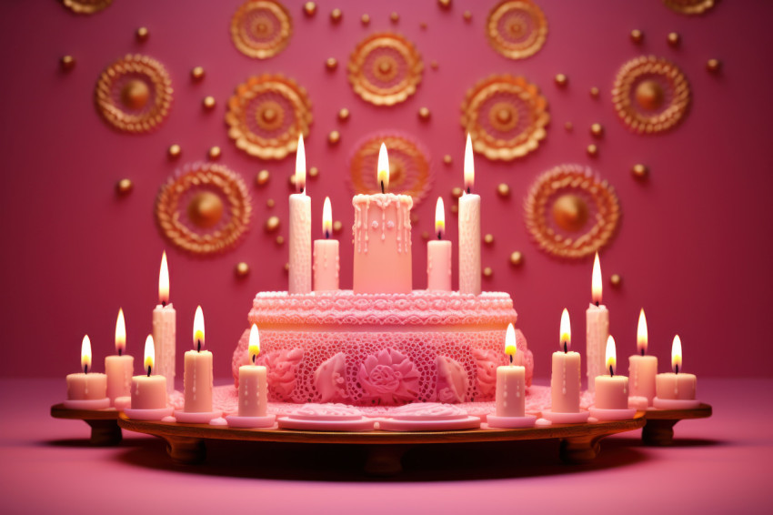 Diwali candles glowing on a pink background Diwali candles glowing on a pink background