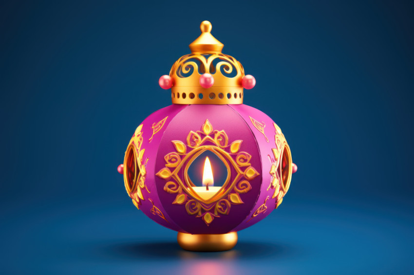 Diwali lantern glowing brightly against a serene blue background Diwali lantern glowing brightly against a serene blue background