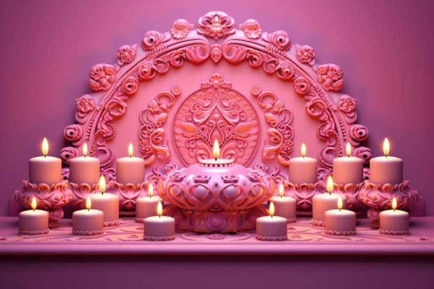 Diwali candles glowing on a pink background Diwali candles glowing on a pink background