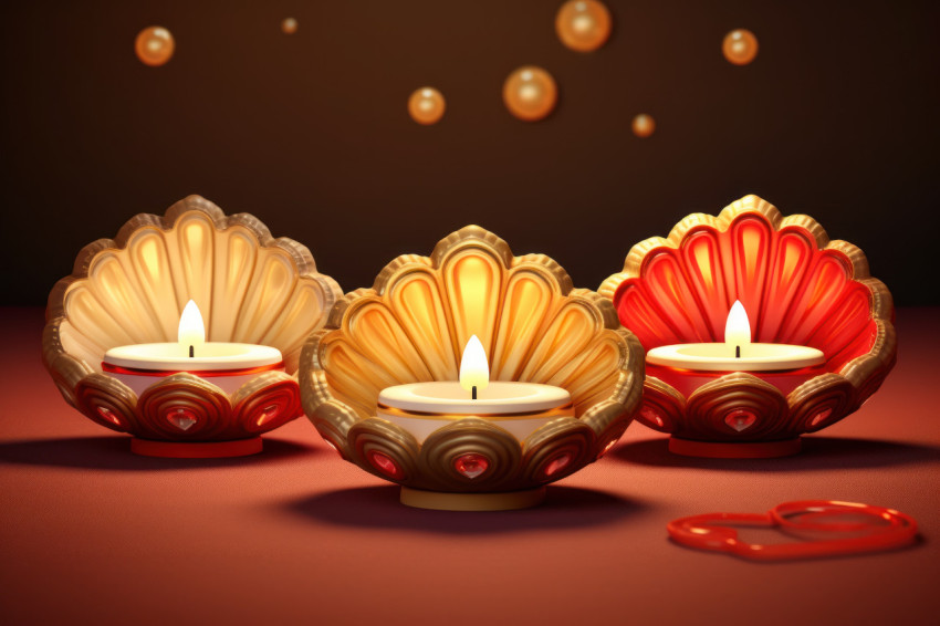 Diwali oil lamps glowing in a dark background