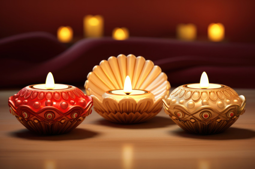 Diwali oil lamps glowing in a dark background