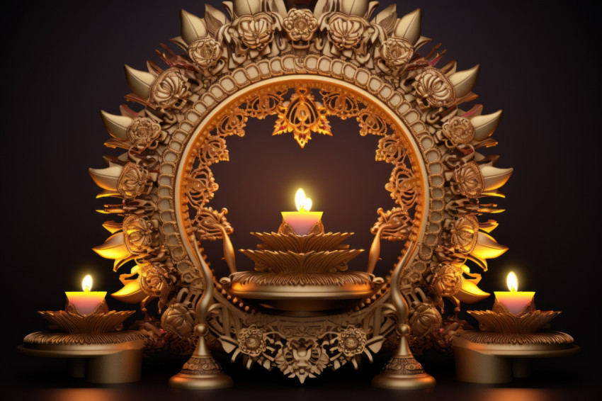 Celebrate Diwali with stunning 3D rendering of traditional diya lamps and festive decorations