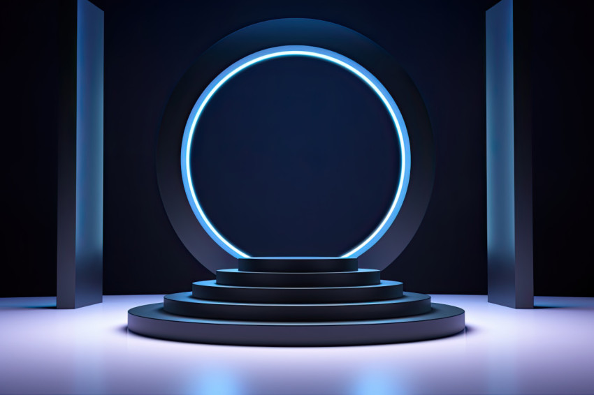 An image with a circular pedestal with lights