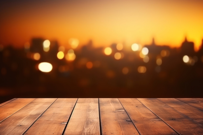 A vintage wooden table with blurred light background