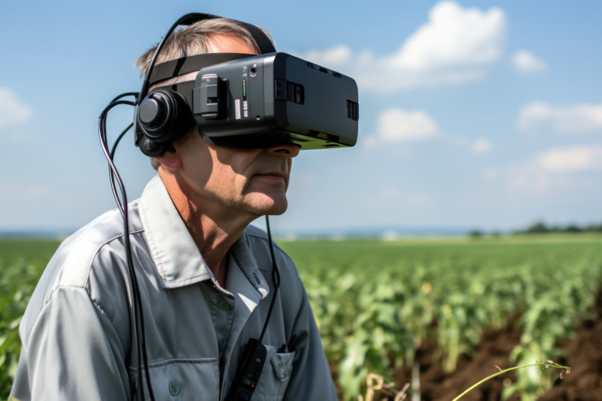 Enhanced farming ar glasses revolutionize crop care, futurism im