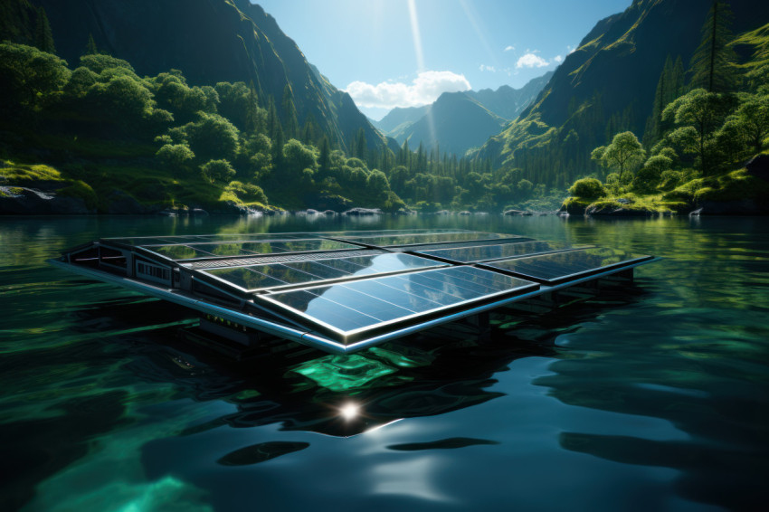 Sunlit waters floating solar panels bridging nature and technolo