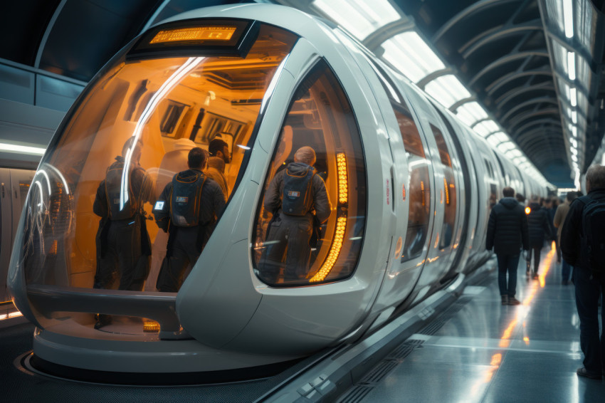 Journey beyond earth boarding spaceships at futuristic spaceport