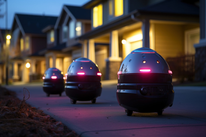 Modern neighborhood safety advanced robotic security patrols, fu