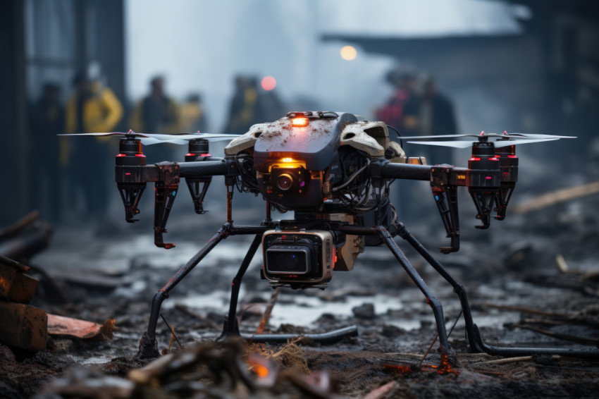 Drones and robots in search and rescue missions, futurism image