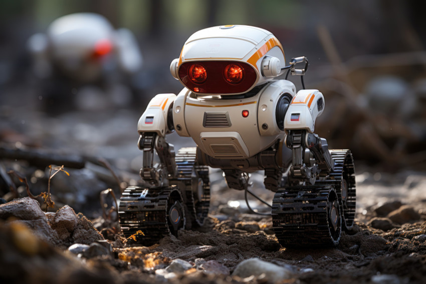 Aid and assistance robots in disaster response, futurism image