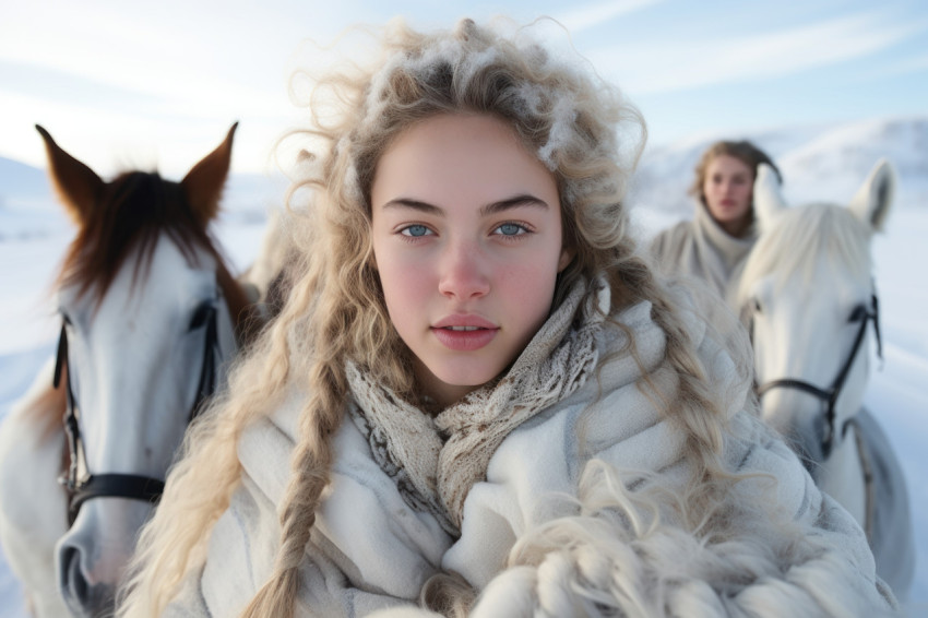 Girls embark on a magical horse drawn sleigh ride through a wint