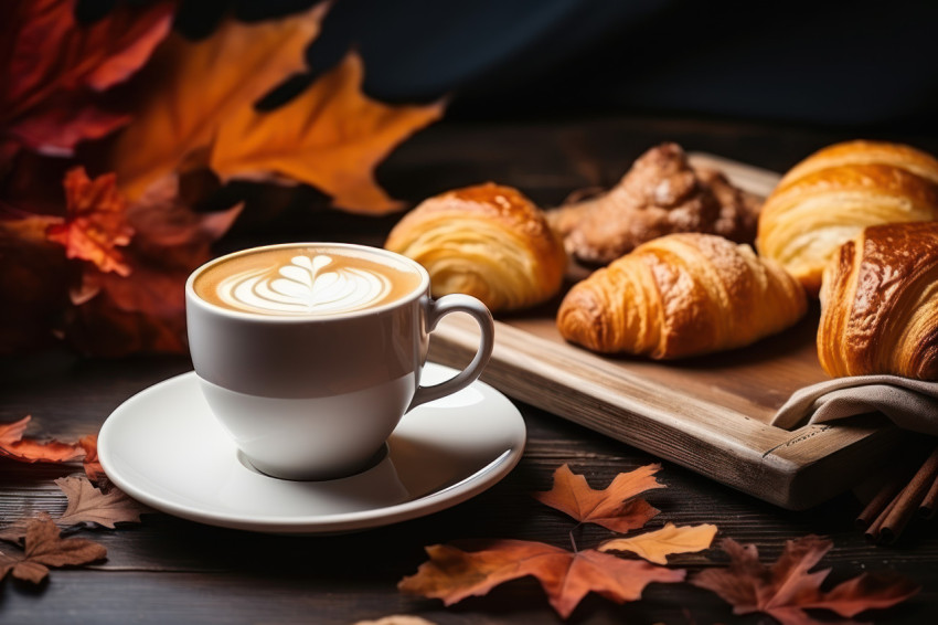 Artist sketching autumn scenes on wooden easel with warm tea by their sidea