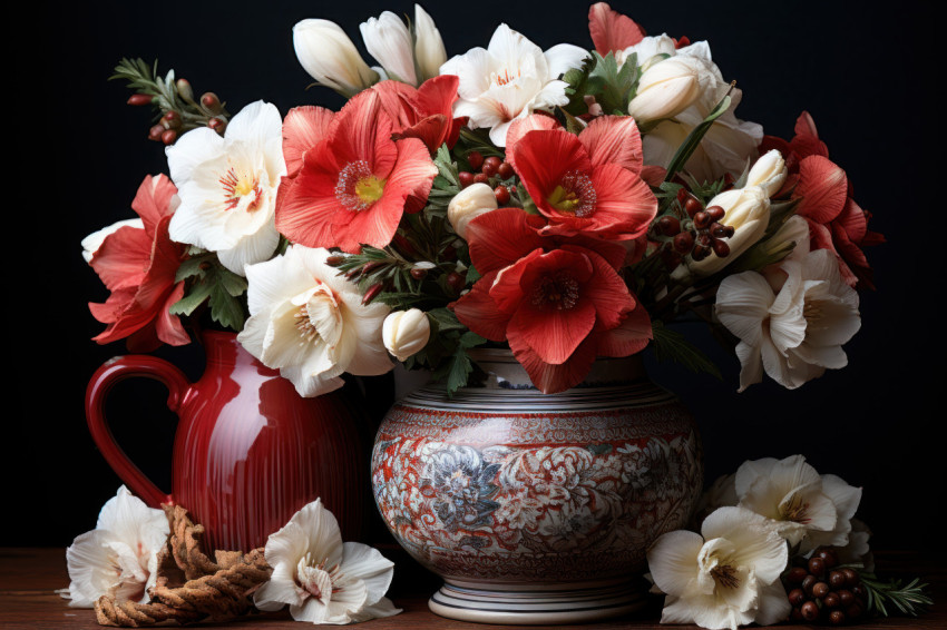 Vintage vase filled with the vibrant hues of winter flowers a perfect seasonal centerpiece