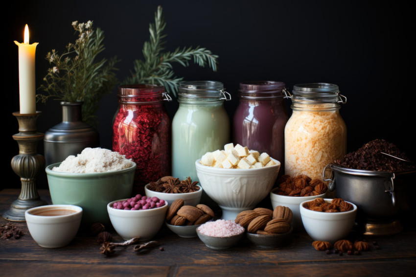 Diy hot chocolate station with a variety of toppings and personalized mugs