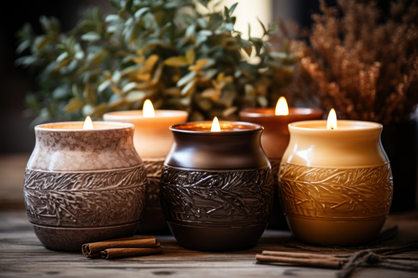 Scented candles on a decorative tray