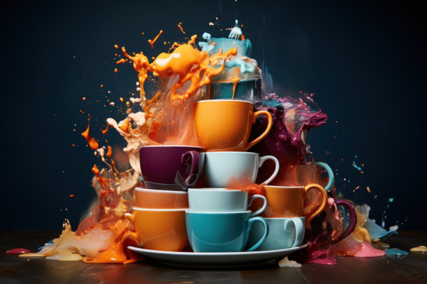 A visually appealing arrangement of colorful mugs