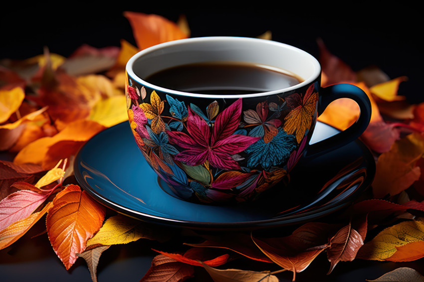 Embracing the beauty of fall with a teacup filled with nature vibrant hues