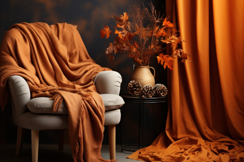 A chair draped with a cozy throw