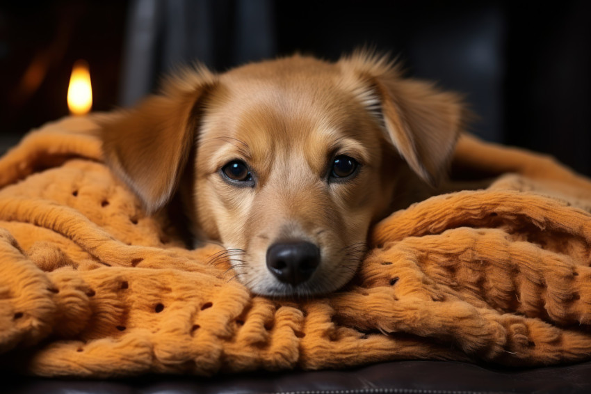 A content dog curled up on a cozy bed next to a warm radiator