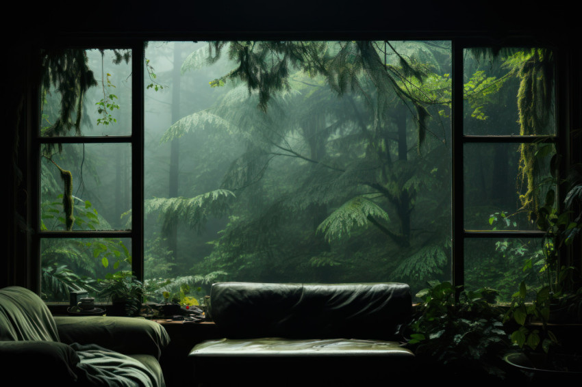 Mysterious foggy forest scenery visible from the comforts of home