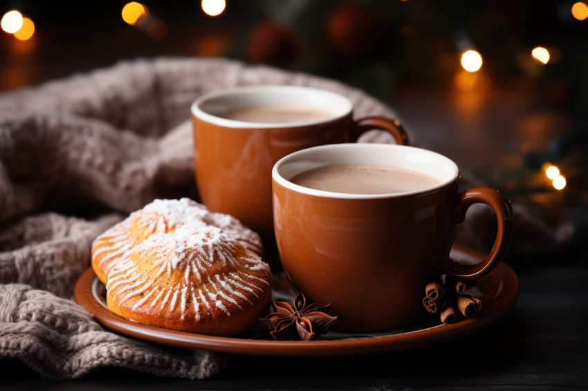 Knitted mittens and a cup of steamy hot chocolate