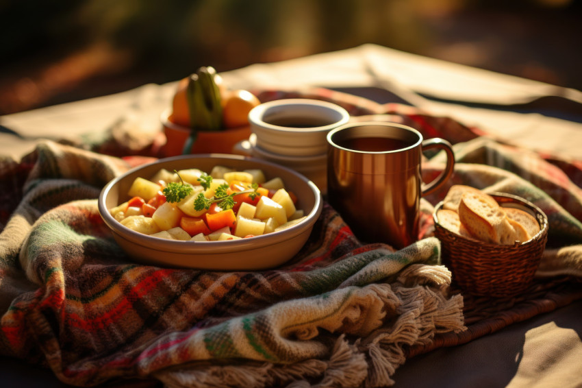 A perfect picnic ambiance with hot soup