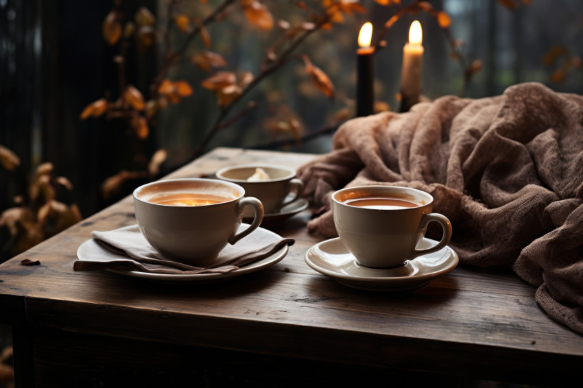 Tea scarf and journal on a rustic outdoor tabletop