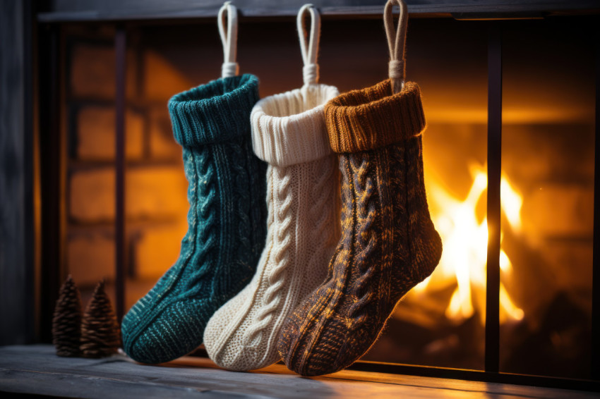 Woolen socks drying in a cozy inviting scene